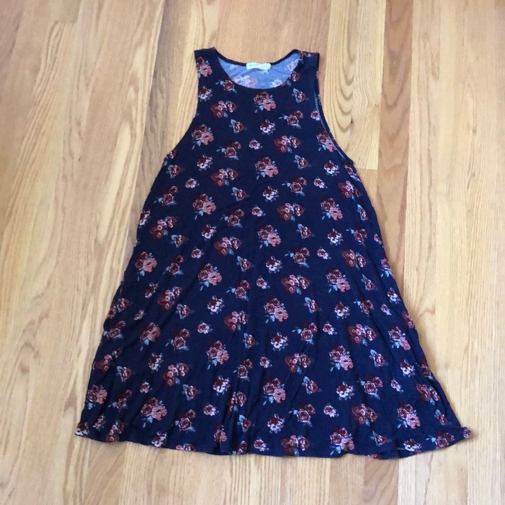 Navy shift dress with rose pattern